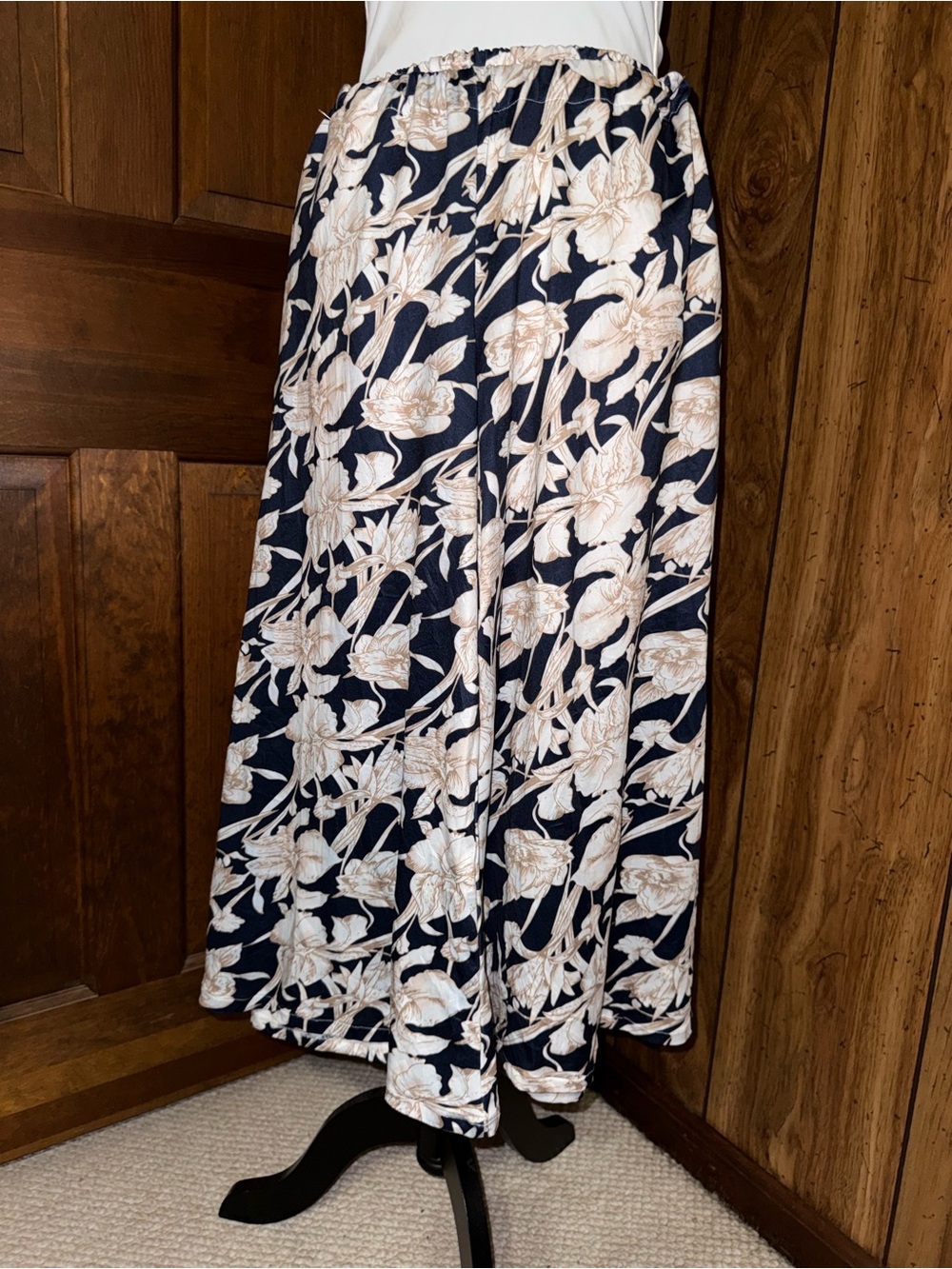 Floral Navy and Cream Maxi Skirt